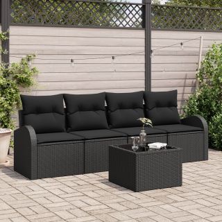 5-osaline aia diivanikomplekt padjadega Must Polü Rattan