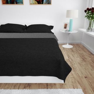 Двустороннее стеганое покрывало, серое и черное, 170 x 210 см.