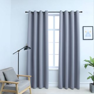 pimendavad kardinad metallrõngastega 2 tk, hall, 140 x 245 cm