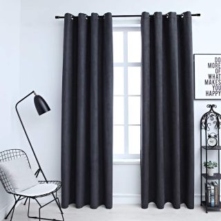 Плотные шторы с металлическими кольцами 2 шт. антрацит 140x225 см