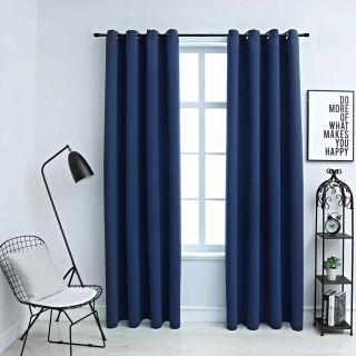 pimendavad kardinad metallrõngastega 2 tk, sinine, 140 x 245 cm