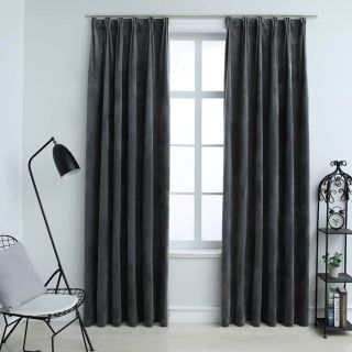 pimendavad kardinad 2 tk konksud, samet, antratsiit, 140x245 cm
