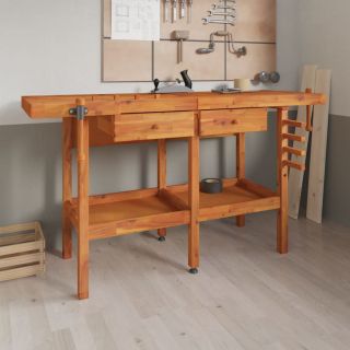 верстак с ящиками и тисками, 162x62x83 см, дерево акация