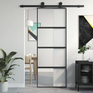 раздвижная дверь, черная, 76x205 см, закаленное стекло и алюминий