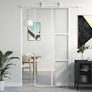 liuguks, valge, 90 x 205 cm, karastatud klaas ja alumiinium