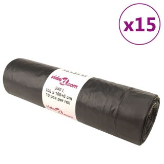 pingutusnööridega prügikotid 150 tk, must, 240 l