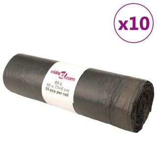 pingutusnööridega prügikotid 250 tk, must, 60 l