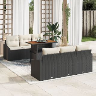 7-osaline aia diivanikomplekt koos padjadega must polü rattan