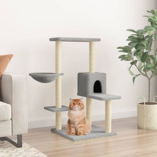 Кошачий домик с когтеточками из сизалевой веревки, светло-серый, 95 см