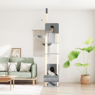 põrandast laeni kassi kraapimispuu, helehall, 277 - 303 cm