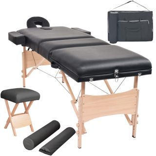 3-tsooniline kokkupandav massaažilaud ja -tool 10 cm, must