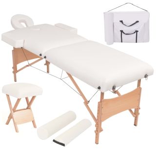 2-tsooniline kokkupandav massaažilaud ja -tool 10 cm, valge