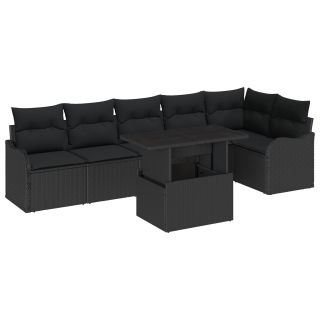 7-osaline ai sofa komplekt patjadega mustast polü rattanist,2-kohaline ai sofa patjadega mustast polü rattanist