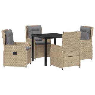 5 Osaline Aianduse Söögilaud Beež Polürotang,Aianduse Laua Must 80x80x73 cm Karastatud Klaas