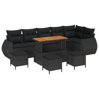 10-osaline aia diivani komplekt padjadega must polü rattan Aasia,4-osaline aia söögilaud koos padjatega must polü rattan Aasia