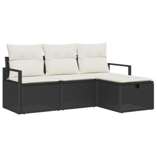4 Tükine Ai Sofa Komplekt padjatega Must Polü Rotang,2-kohaline Ai Sofa koos Panipaiga ja Patjadega Must Polü Rotang