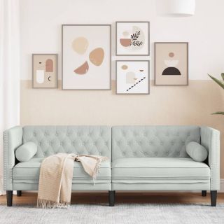 3-kohaline Chesterfield diivan rullpatjadega helehall samet