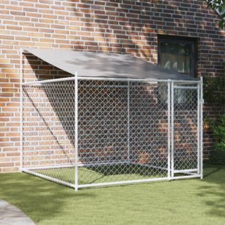 koeraaedik, katuse ja uksega, hall, 2x2x2 m, tsingitud teras