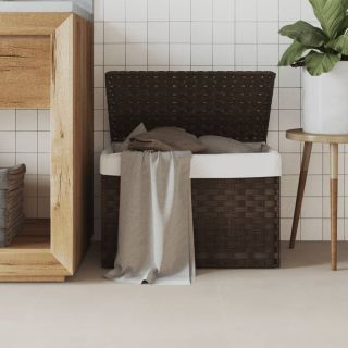 Корзина для белья с крышкой, темно-коричневая, 55,5x35x34 см, полираттан