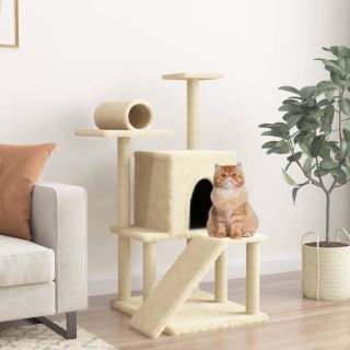 Кошачий домик с сизалевой веревкой и когтеточками, кремовый, 110,5 см