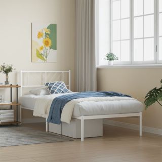 металлический каркас кровати с изголовьем, белый, 90 x 200 см