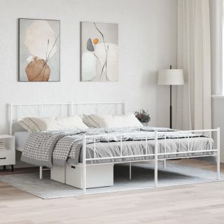 metallist voodiraam peatsi ja jalutsiga, valge, 183x213 cm