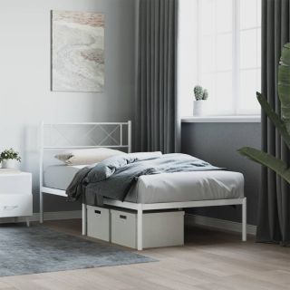 металлический каркас кровати с изголовьем, белый, 90 x 200 см