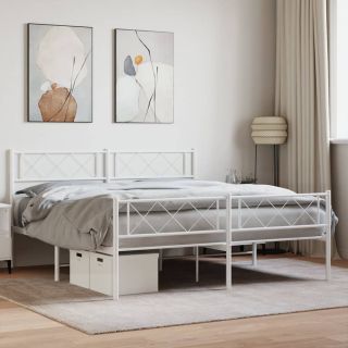 металлический каркас кровати с изголовьем и изножьем, белый, 140 x 200 см