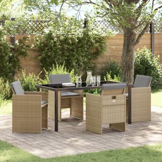 5 Tükki Aia Söögilaud Padjaga Beež Polü Rattan