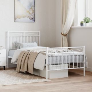 металлический каркас кровати с изголовьем и изножьем, белый, 90 x 200 см