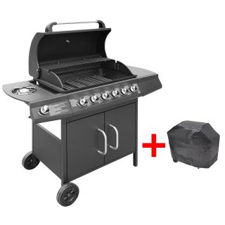 gaasgrill 6 + 1 küpsetustsooniga, must
