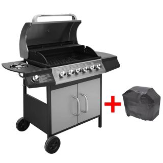 gaasigrill 6 + 1 küpsetustsooniga, must ja hõbedane