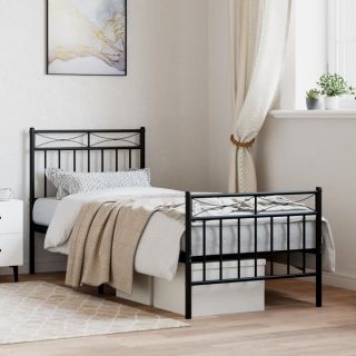 металлический каркас кровати с изголовьем и изножьем, черный, 80x200 см