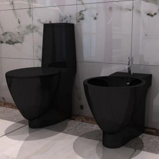 Комплект для унитаза и биде из черной керамики