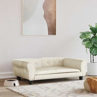 koeravoodi, kreemjas, 95 x 55 x 30 cm, samet