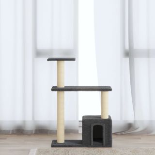 Кошачий домик с когтеточкой из сизалевой веревки, темно-серый, 70 см