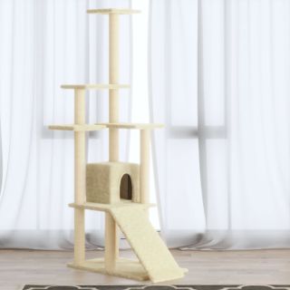 kassimaja sisalköitega kraapimispostidega, kreemjas, 155 cm