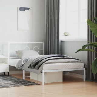 металлический каркас кровати с изголовьем, белый, 107x203 см
