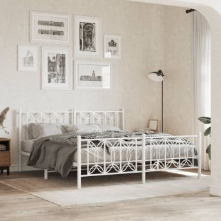 metallist voodiraam peatsi ja jalutsiga, valge, 183x213 cm