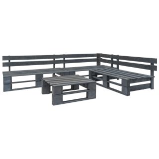 4-osaline aiamööblikomplekt, kaubaalustest, puit, hall