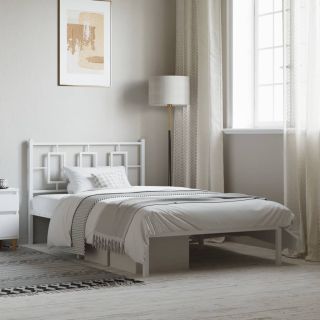 металлический каркас кровати с изголовьем, белый, 107x203 см