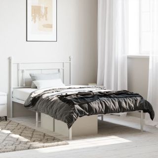 metallist voodiraam peatsiga, valge, 107x203 cm