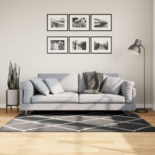 kõrge narmaga Shaggy vaip PAMPLONA, must/kreemjas 120x170 cm