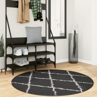 kõrge narmaga Shaggy vaip PAMPLONA, must/kreemjas, Ø 120 cm