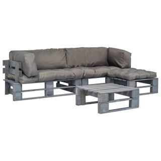 4-osaline aiamööbel, kaubaalused, hallid padjad, puit