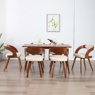söögitoolid 6 tk, kreemjasvalge, painutatud puit ja kunstnahk