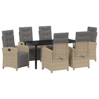 7 osaline aia söögikomplekt patjadega beež polü rotang,Aia laud must 160x80x73 cm karastatud klaas