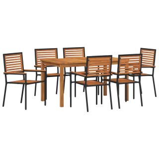 7-osaline aia söögikomplekt Must polü rattan Acacia,virnastatavad aia toolid padjaga 2 tk Must polü rattan