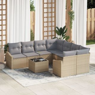 9-osaline aia söögilaudade komplekt padjadega beež polü rattan
