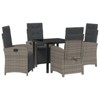 5-osaline Aia Söögikomplekt padjaga Hall Polü Rattan,Aia Laud Must 80x80x73 cm Karm Klaas